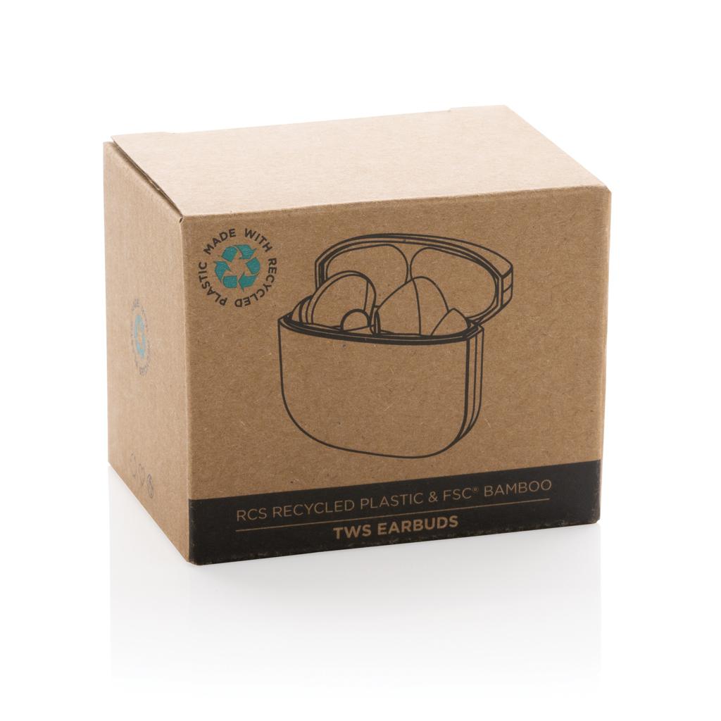 Căști TWS din plastic reciclat și bambus RCS brown