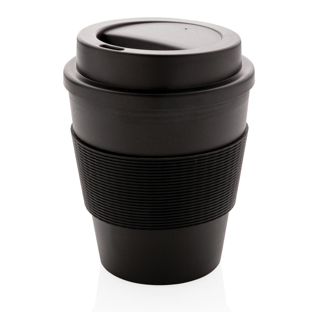 Cană de cafea reutilizabilă cu capac cu filet, 350 ml black