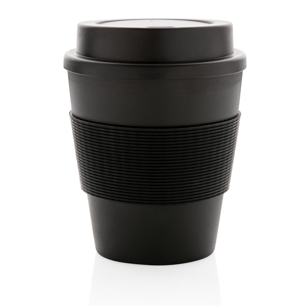 Cană de cafea reutilizabilă cu capac cu filet, 350 ml black
