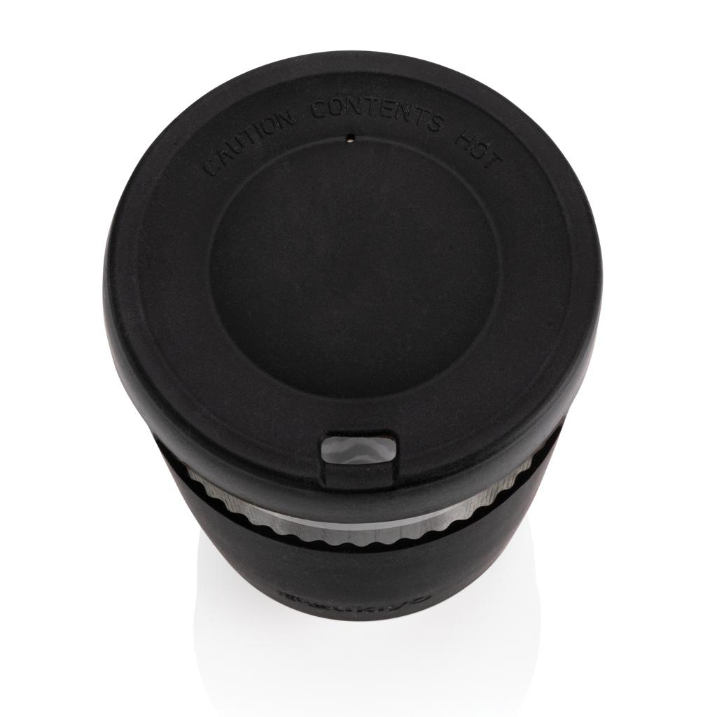 Pahar din sticlă borosilicată cu capac și manșon din silicon Ukiyo  black