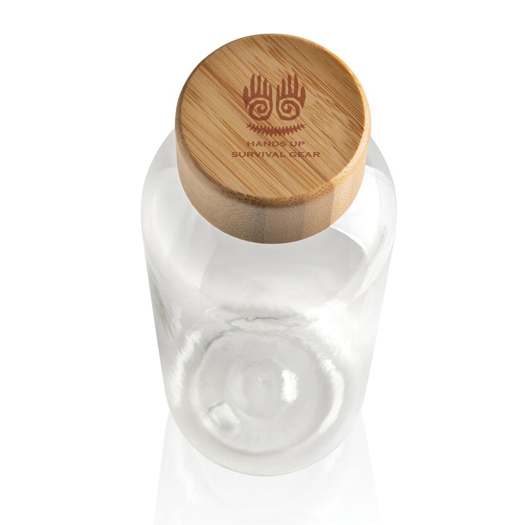 Sticlă din RPET reciclat RCS cu capac din bambus transparent