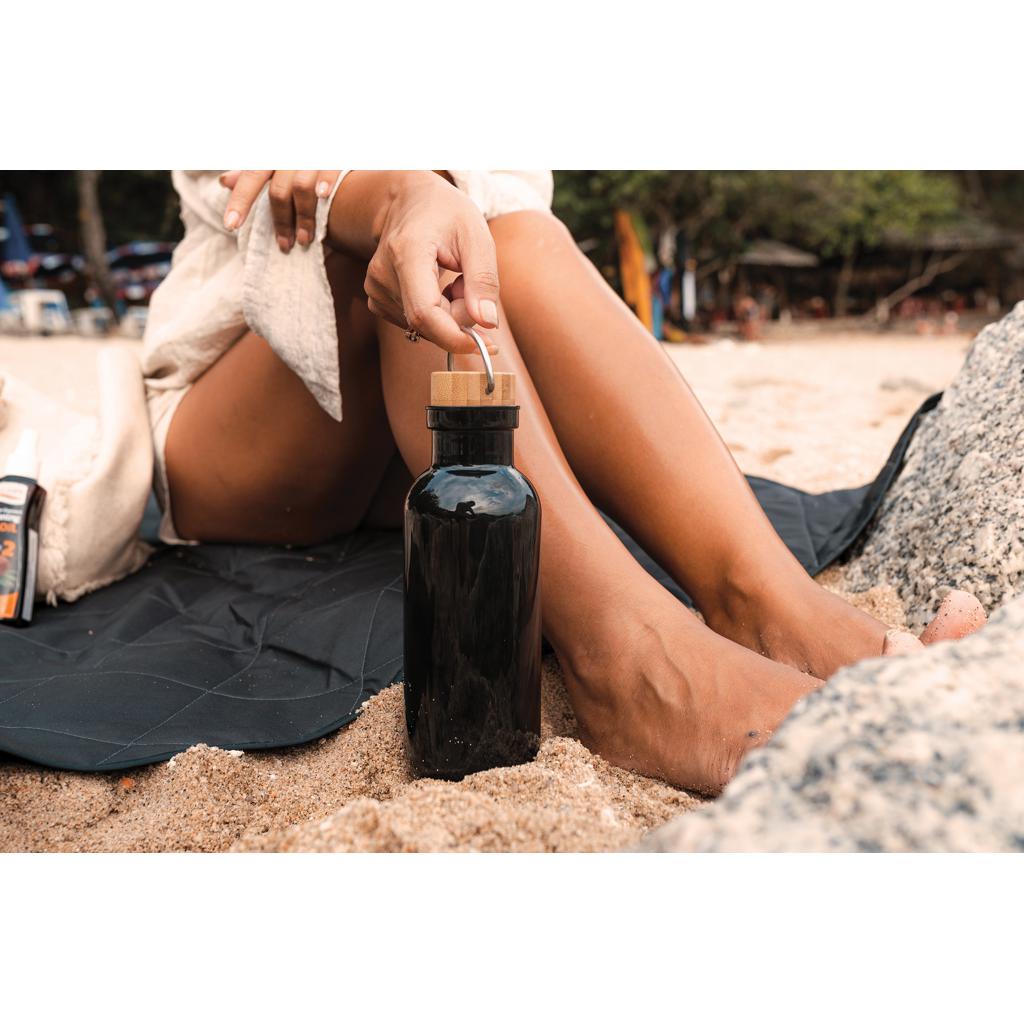 Sticlă din RPET reciclat RCS cu capac din bambus și mâner black