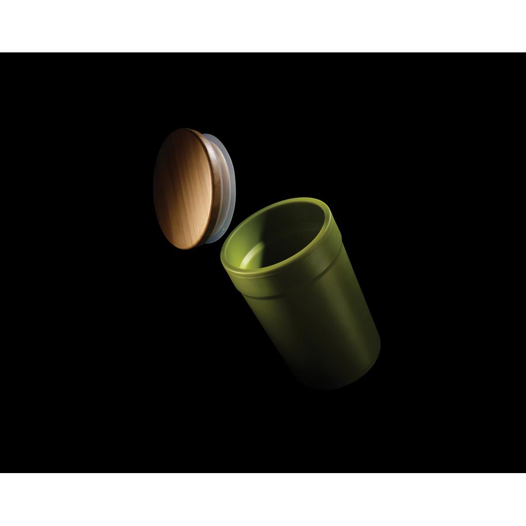 Cană din PP reciclat certificată GRS cu capac din bambus green