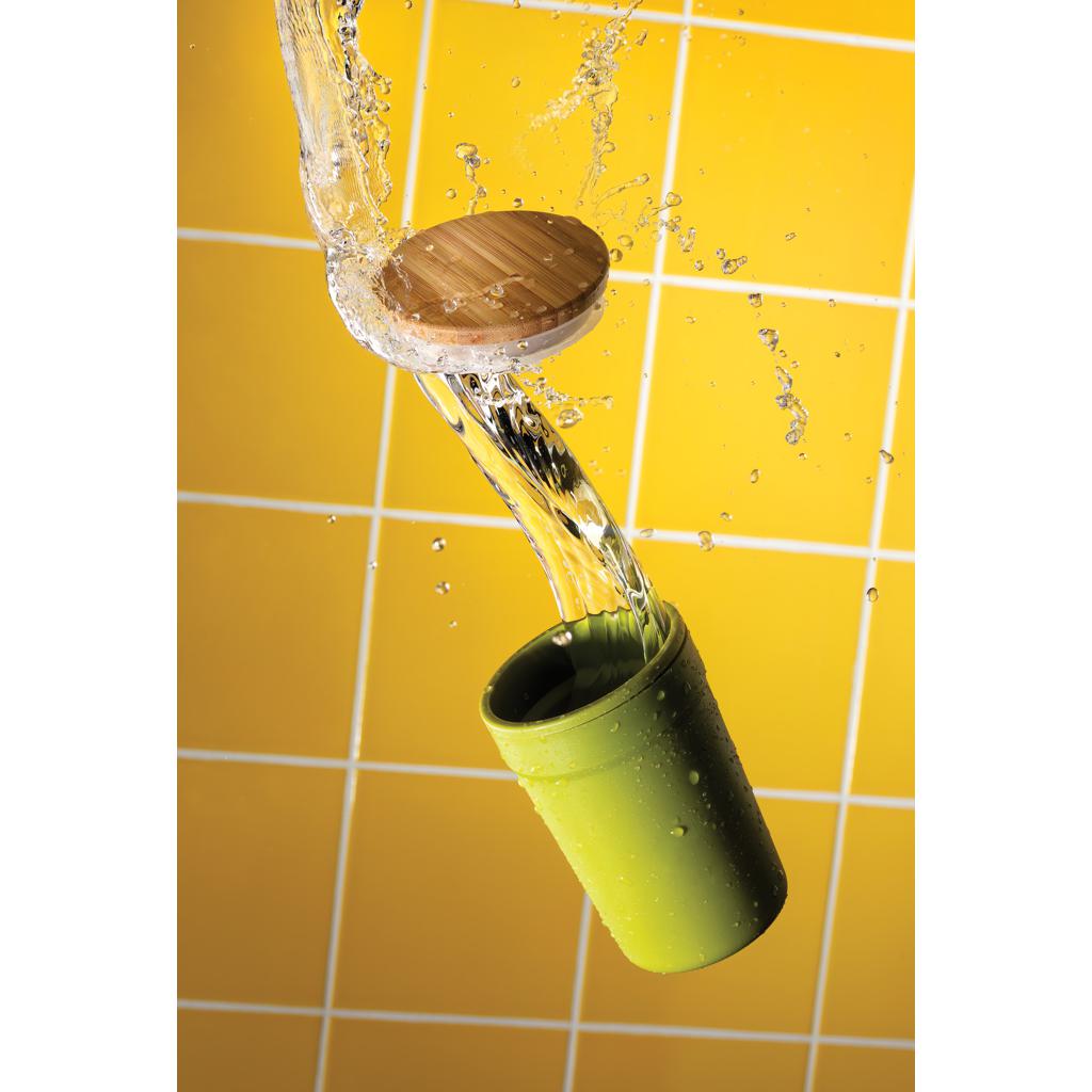 Cană din PP reciclat certificată GRS cu capac din bambus green