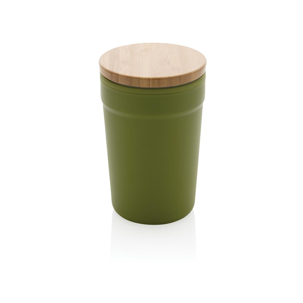 Cană din PP reciclat certificată GRS cu capac din bambus green