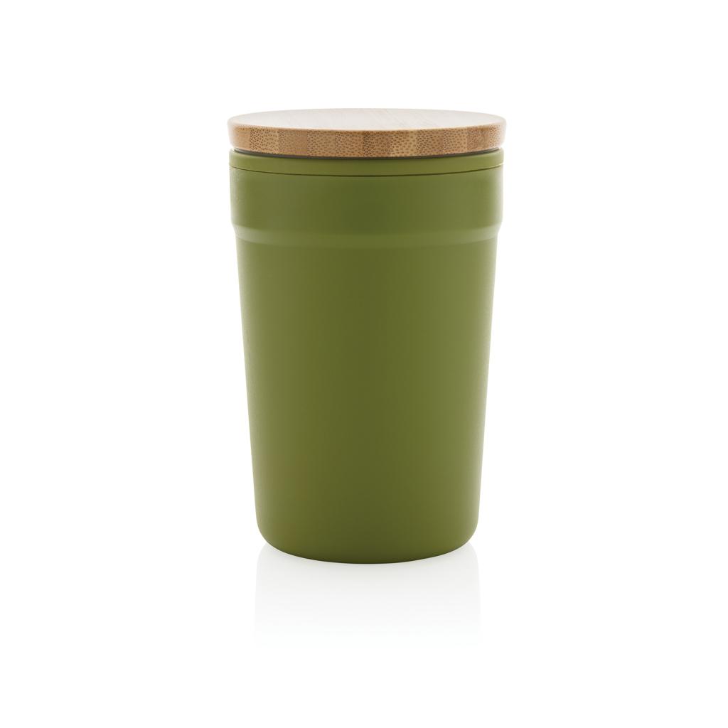 Cană din PP reciclat certificată GRS cu capac din bambus green