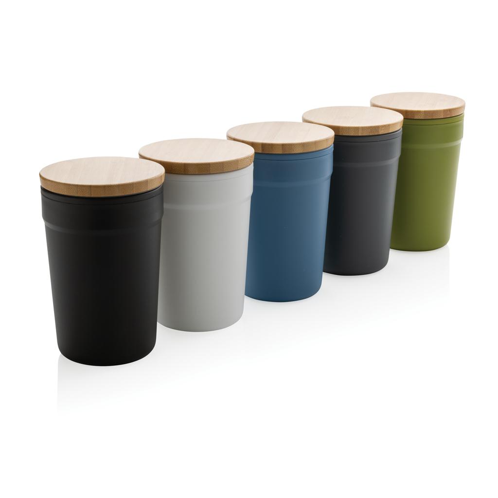 Cană din PP reciclat certificată GRS cu capac din bambus black