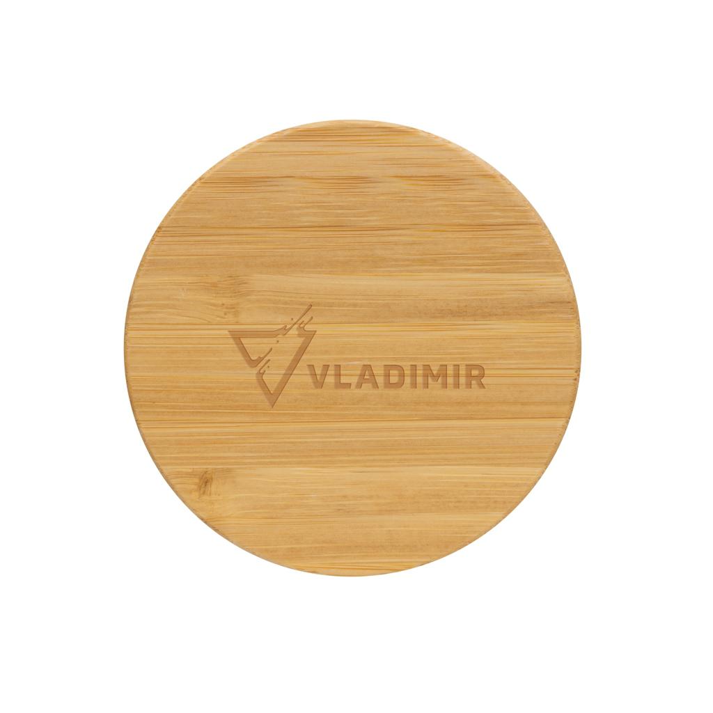 Cană din PP reciclat certificată GRS cu capac din bambus transparent