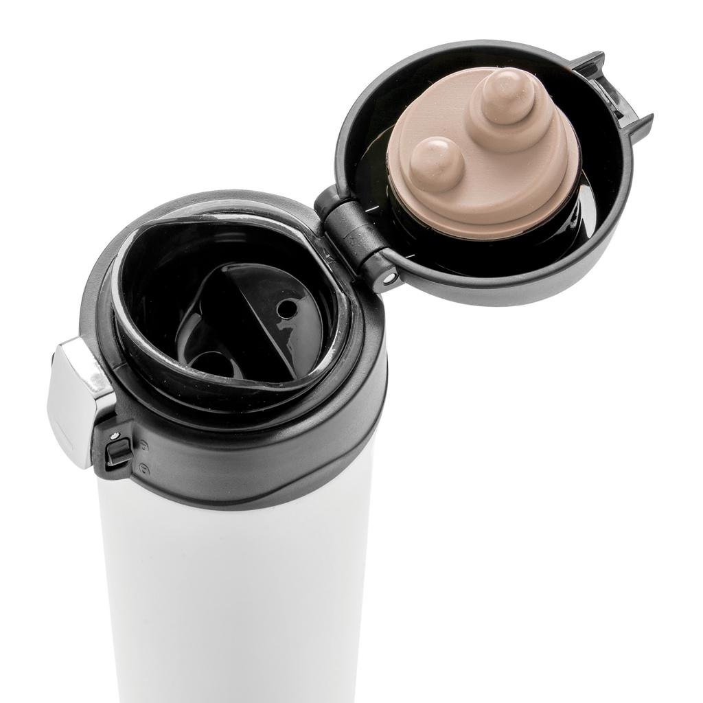 Cană termoizolantă din oțel inoxidabil reciclat RCS, cu sistem de închidere ușoară transparent