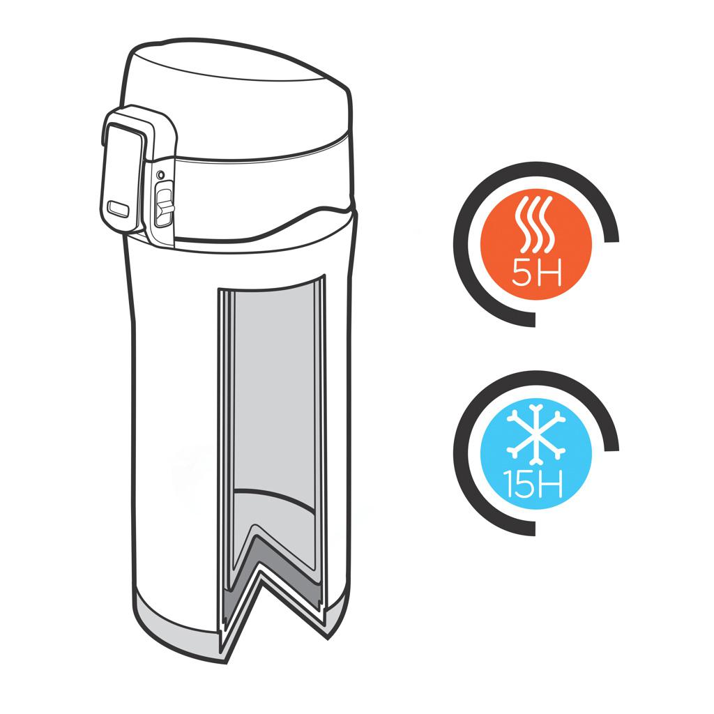 Cană termoizolantă din oțel inoxidabil reciclat RCS, cu sistem de închidere ușoară transparent