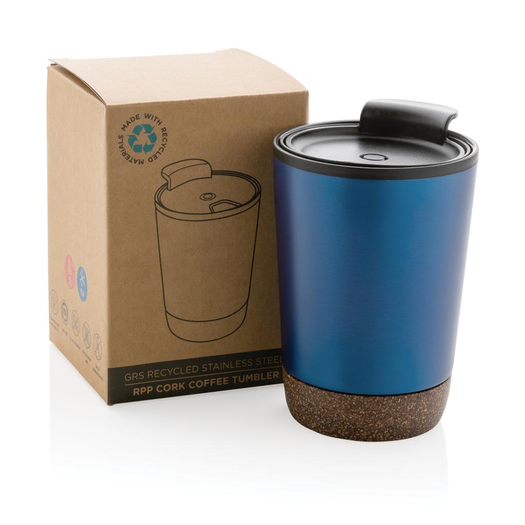 Cană de cafea din oțel inoxidabil cu bază din plută, din RPP reciclat GRS blue
