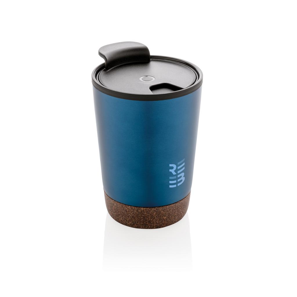 Cană de cafea din oțel inoxidabil cu bază din plută, din RPP reciclat GRS blue