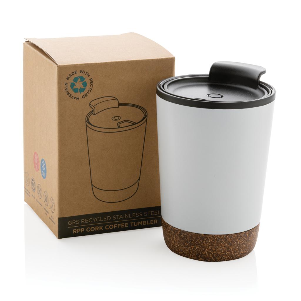 Cană de cafea din oțel inoxidabil cu bază din plută, din RPP reciclat GRS transparent