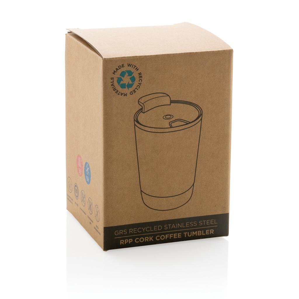 Cană de cafea din oțel inoxidabil cu bază din plută, din RPP reciclat GRS transparent