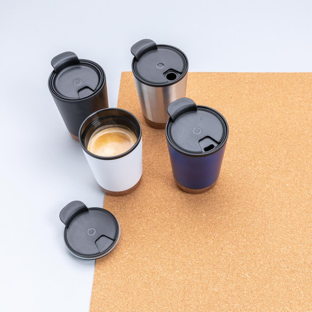 Cană de cafea din oțel inoxidabil cu bază din plută, din RPP reciclat GRS transparent