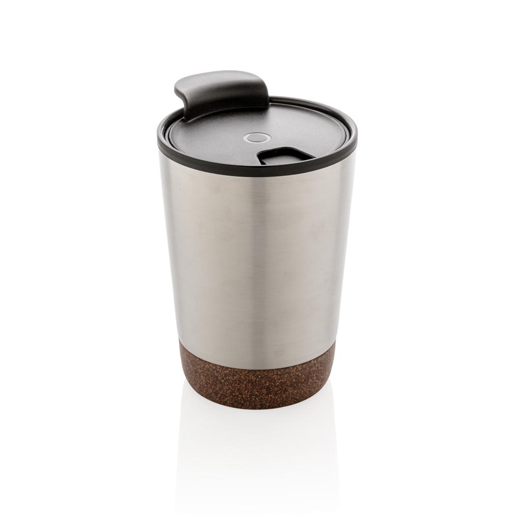 Cană de cafea din oțel inoxidabil cu bază din plută, din RPP reciclat GRS silver