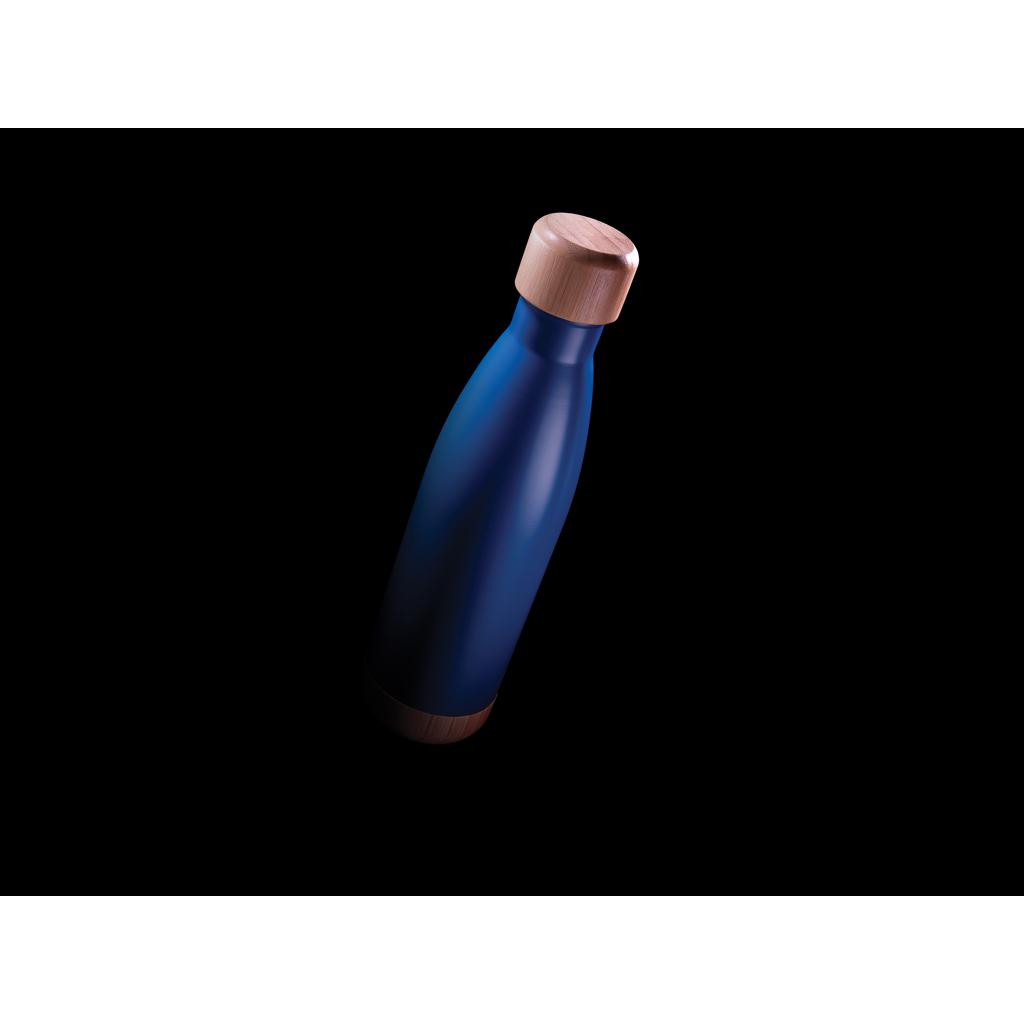 Sticlă termoizolantă din oțel inoxidabil cu capac și bază din bambus blue