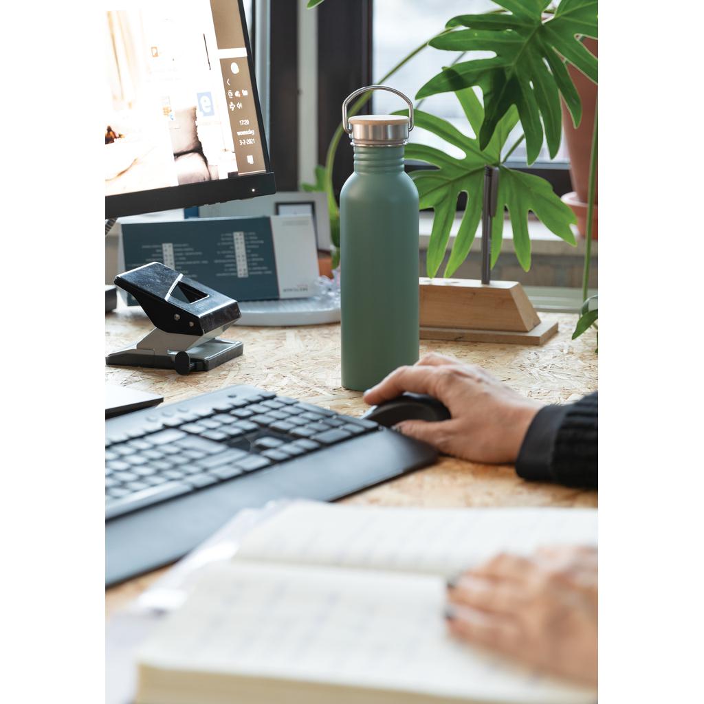 Sticlă modernă din oțel inoxidabil cu capac din bambus green