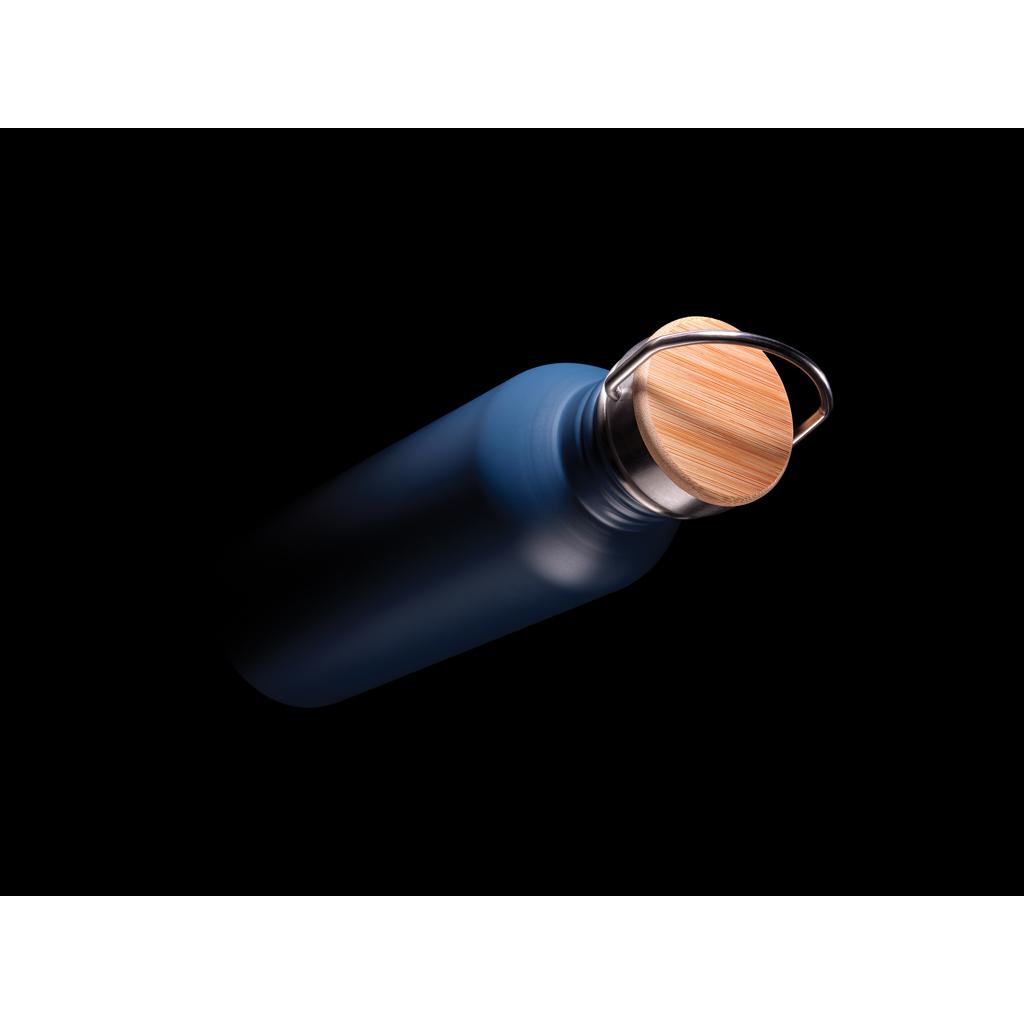 Sticlă modernă din oțel inoxidabil cu capac din bambus navy