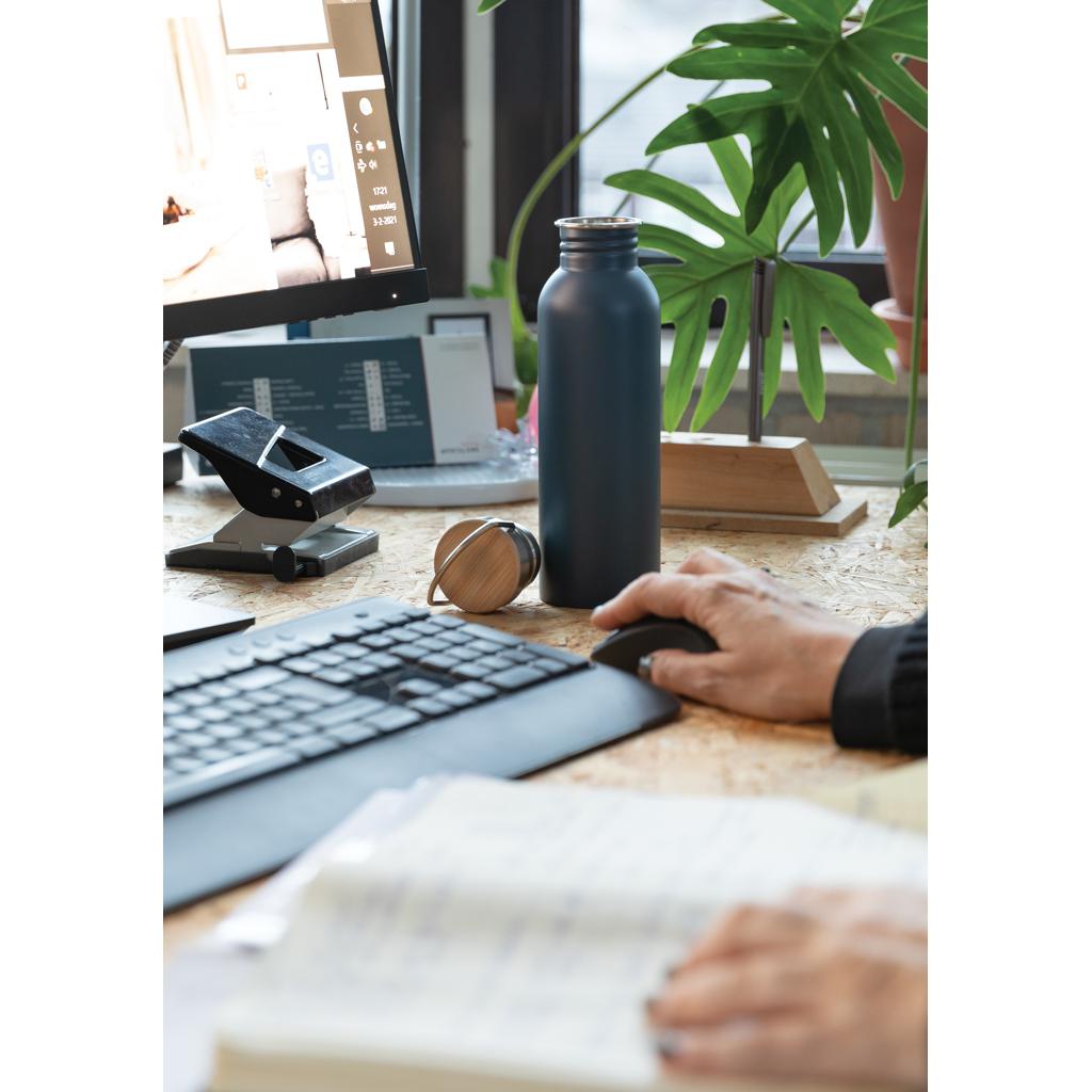 Sticlă modernă din oțel inoxidabil cu capac din bambus navy