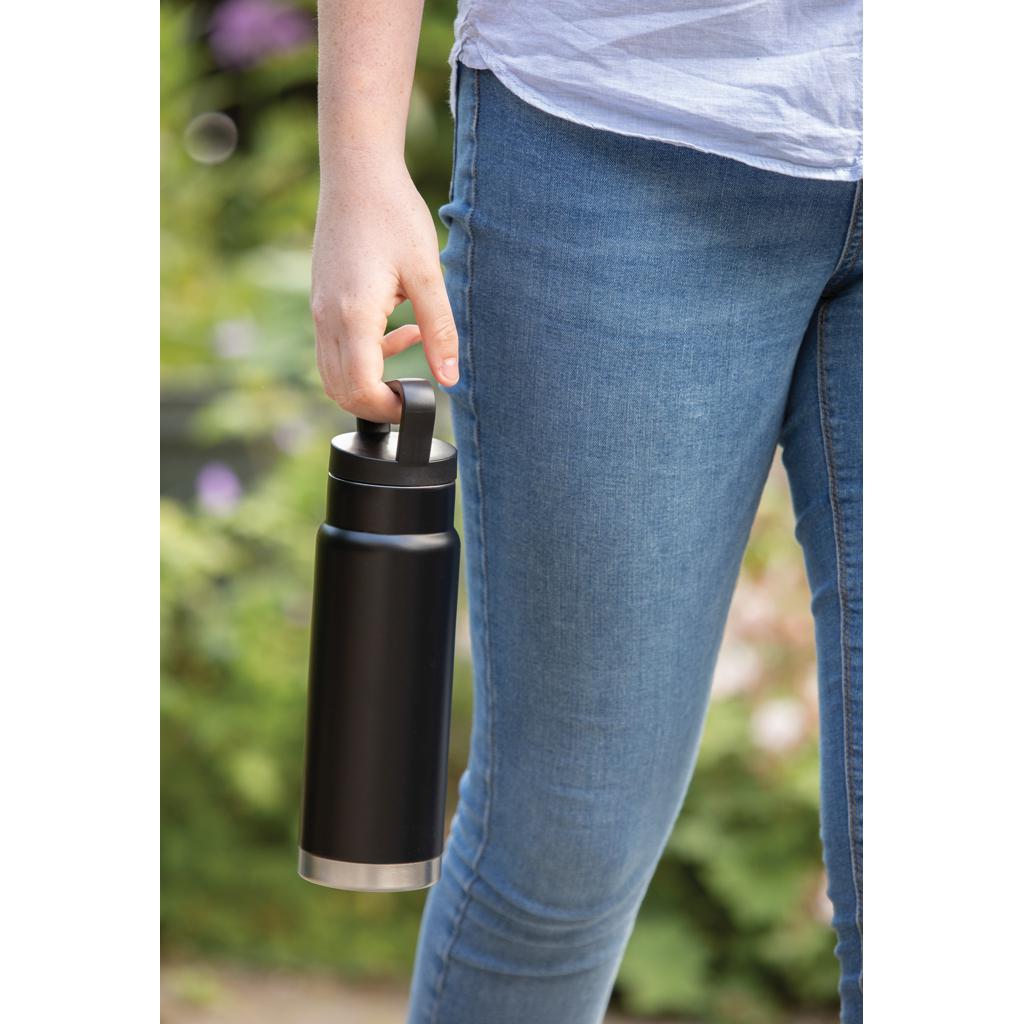 Sticlă termoizolantă etanșă on-the-go, cu mâner black