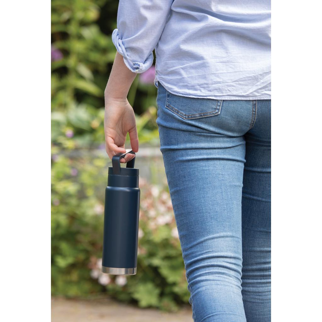 Sticlă termoizolantă etanșă on-the-go, cu mâner navy