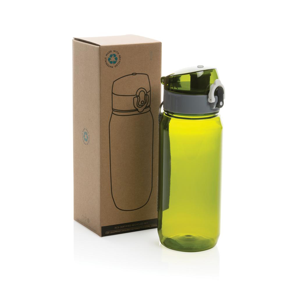 Sticlă de apă etanșă și blocabilă RCS din PET reciclat, 600ml Yide green