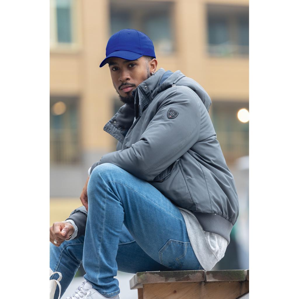 Șapcă cu 6 panouri din bumbac reciclat de 280gr, cu tracer AWARE™Impact blue