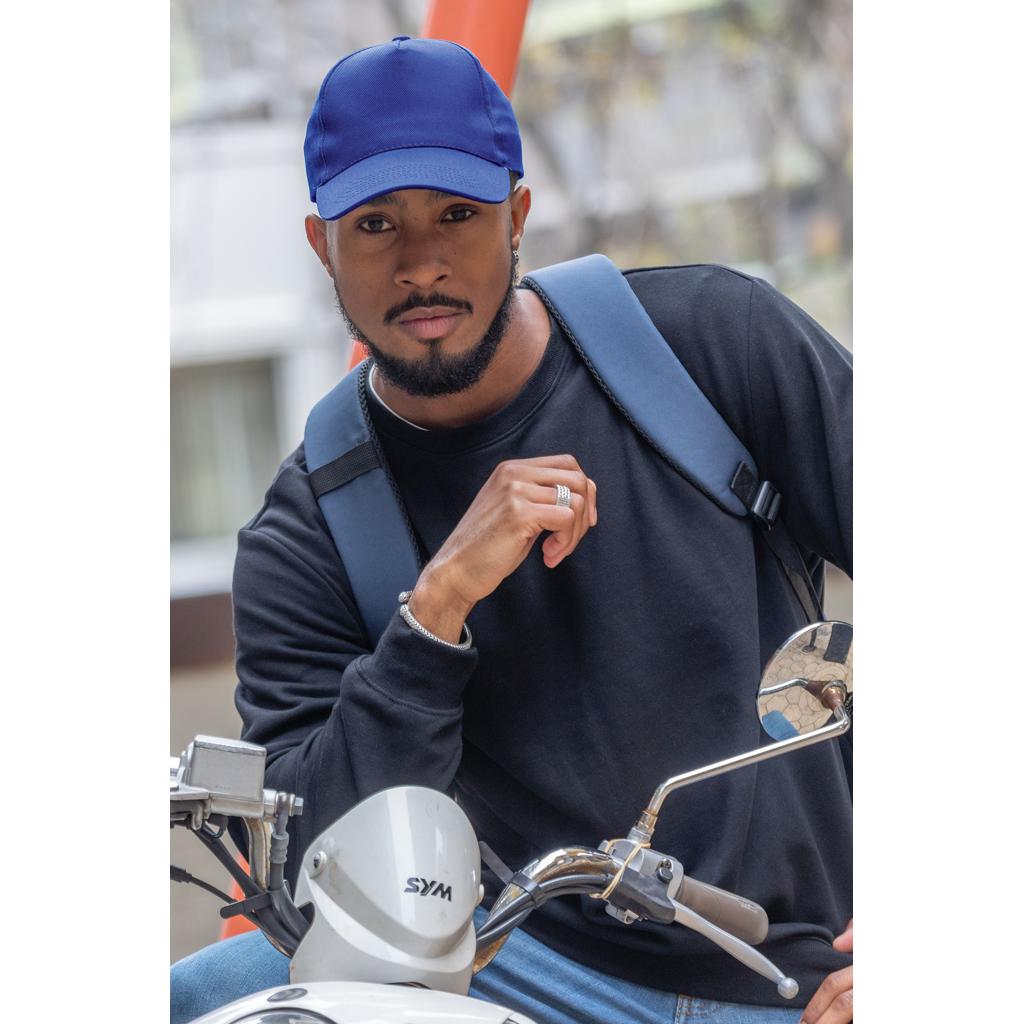 Șapcă cu 5 panouri din bumbac reciclat de 280gr, cu tracer AWARE™Impact blue