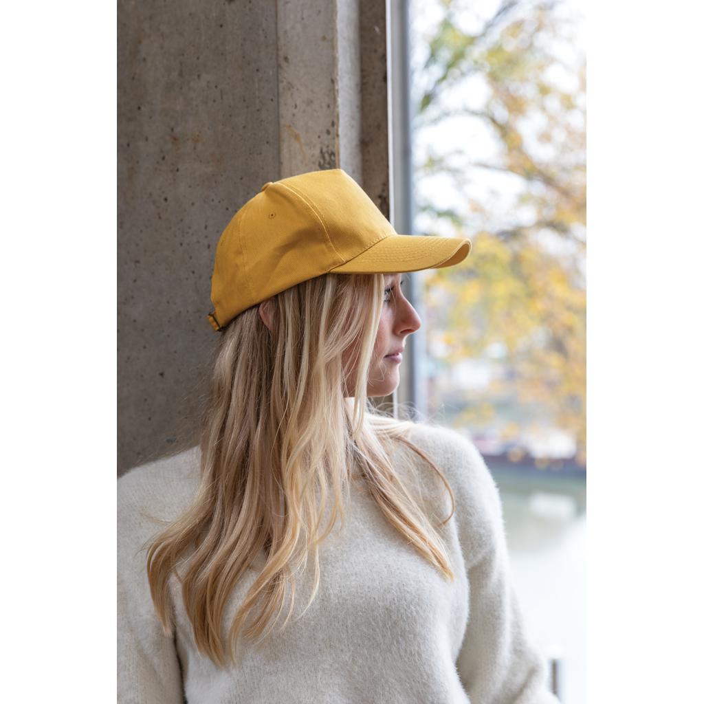 Șapcă cu 5 panouri din bumbac reciclat de 280gr, cu tracer AWARE™Impact yellow