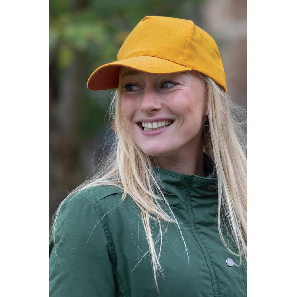 Șapcă cu 5 panouri din bumbac reciclat de 190gr, cu tracer AWARE™ Impact yellow