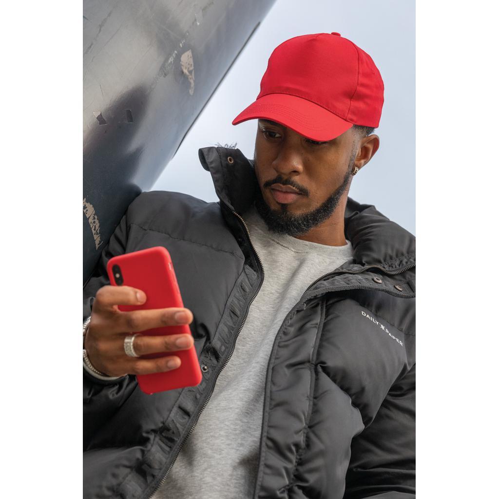 Șapcă cu 5 panouri din bumbac reciclat de 190gr, cu tracer AWARE™ Impact red