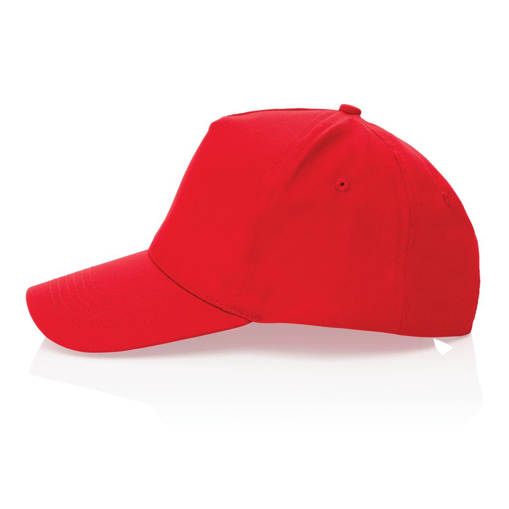 Șapcă cu 5 panouri din bumbac reciclat de 190gr, cu tracer AWARE™ Impact red