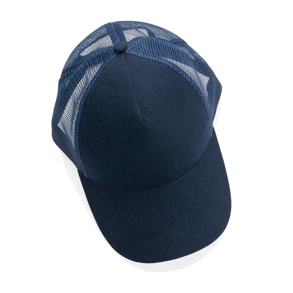 Șapcă trucker din bumbac reciclat periat cu 5 panouri, 190gr Impact AWARE™ navy