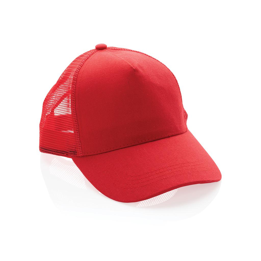 Șapcă trucker din bumbac reciclat periat cu 5 panouri, 190gr Impact AWARE™ red