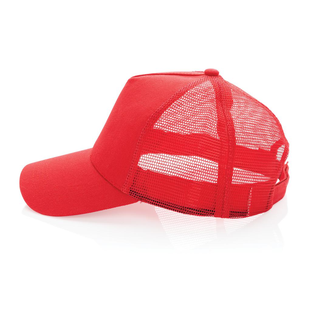 Șapcă trucker din bumbac reciclat periat cu 5 panouri, 190gr Impact AWARE™ red
