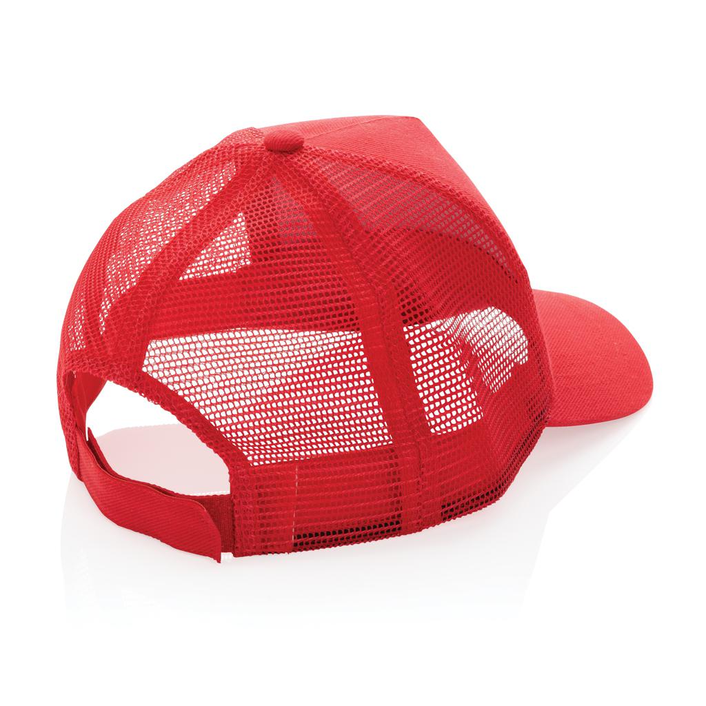 Șapcă trucker din bumbac reciclat periat cu 5 panouri, 190gr Impact AWARE™ red