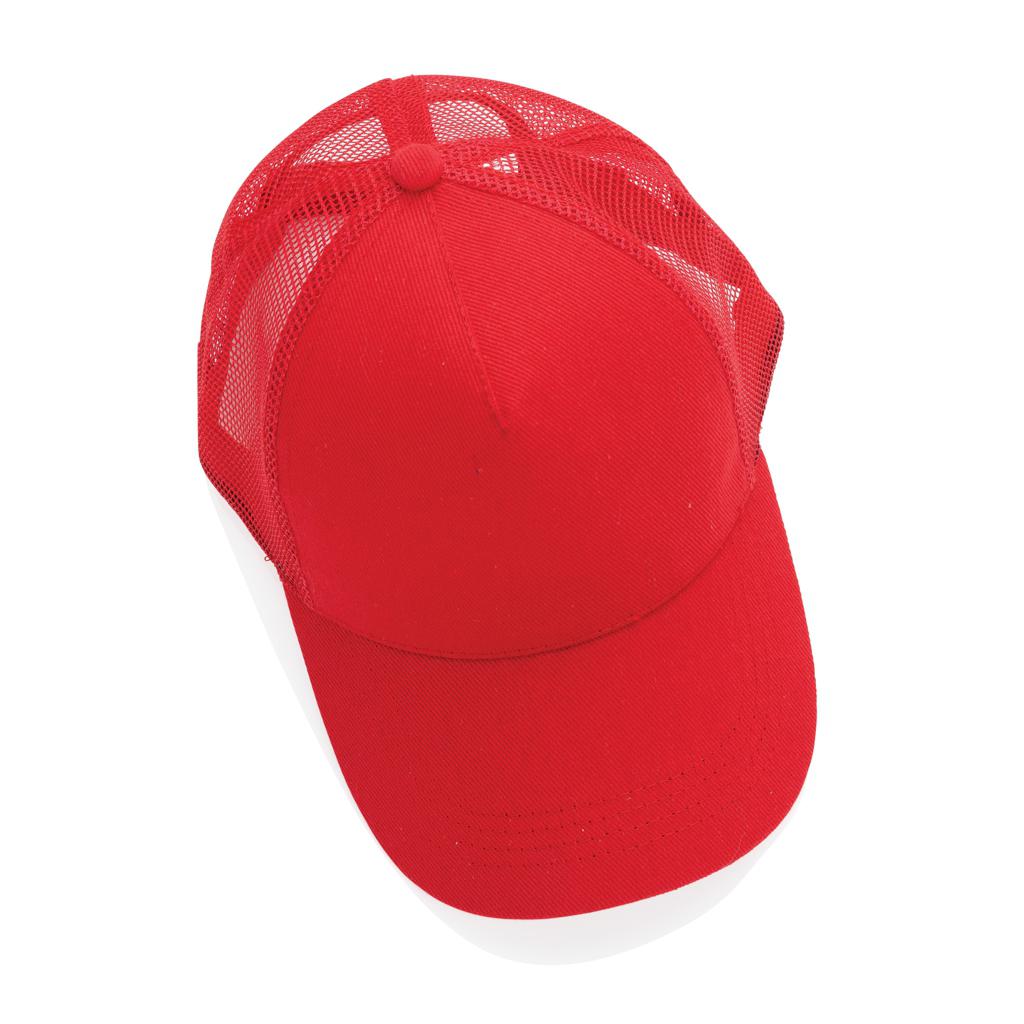 Șapcă trucker din bumbac reciclat periat cu 5 panouri, 190gr Impact AWARE™ red