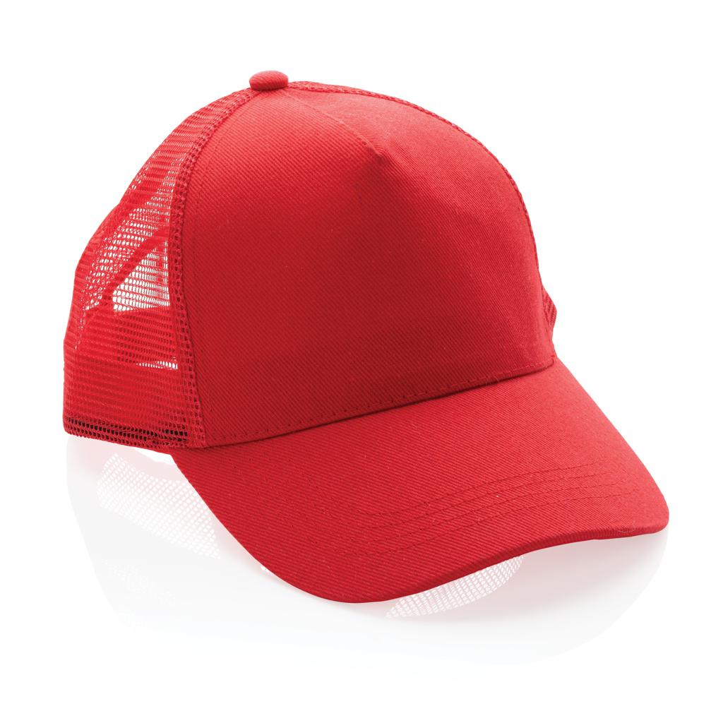 Șapcă trucker din bumbac reciclat periat cu 5 panouri, 190gr Impact AWARE™ red