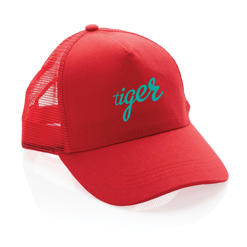 Șapcă trucker din bumbac reciclat periat cu 5 panouri, 190gr Impact AWARE™ red