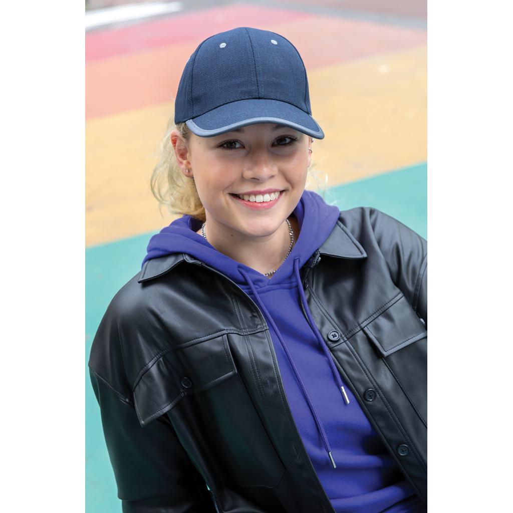 Șapcă contrast din bumbac reciclat periat cu 6 panouri, 280gr Impact AWARE™ navy