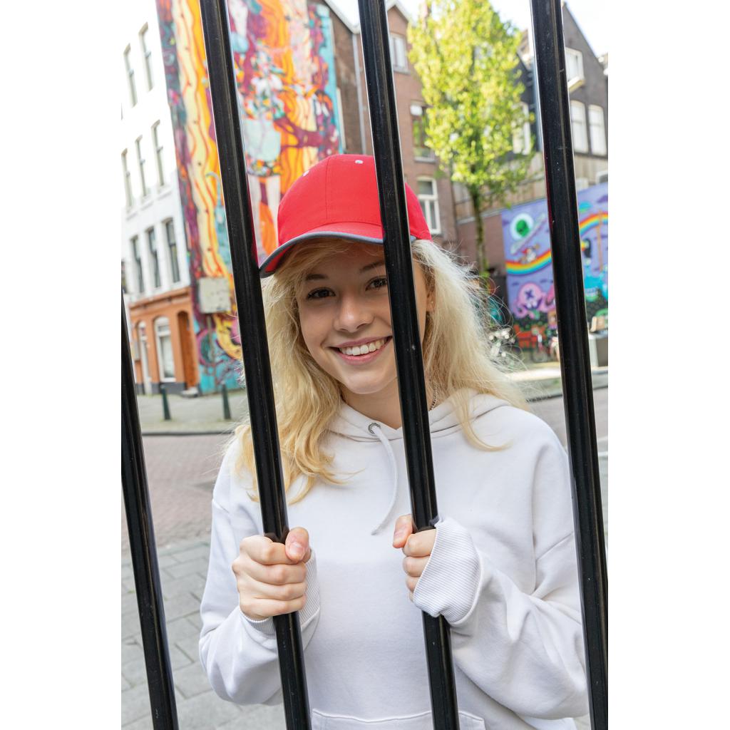 Șapcă contrast din bumbac reciclat periat cu 6 panouri, 280gr Impact AWARE™ red