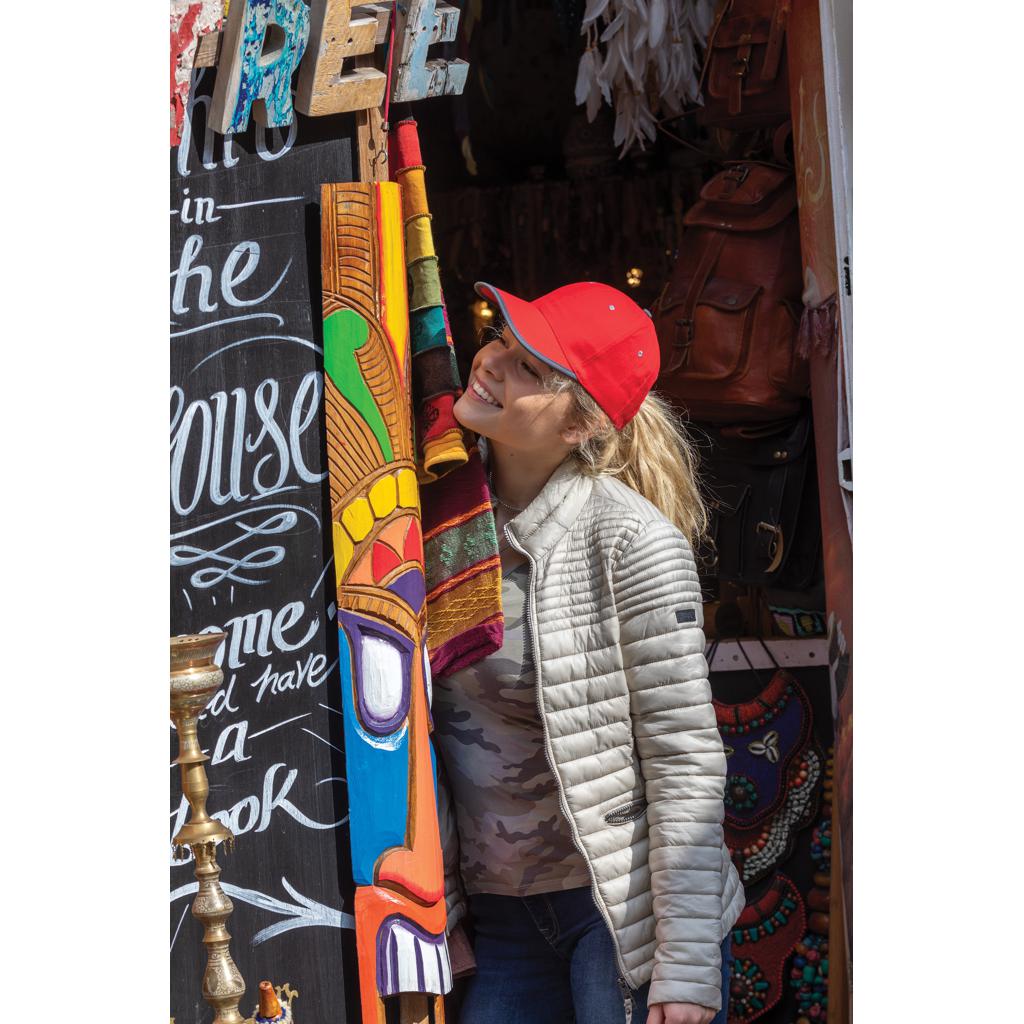 Șapcă contrast din bumbac reciclat periat cu 6 panouri, 280gr Impact AWARE™ red