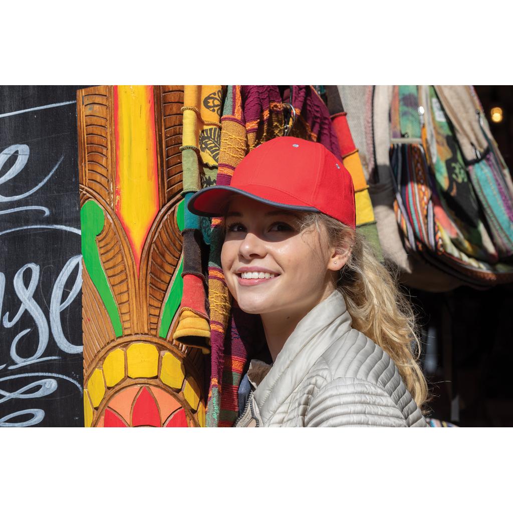 Șapcă contrast din bumbac reciclat periat cu 6 panouri, 280gr Impact AWARE™ red