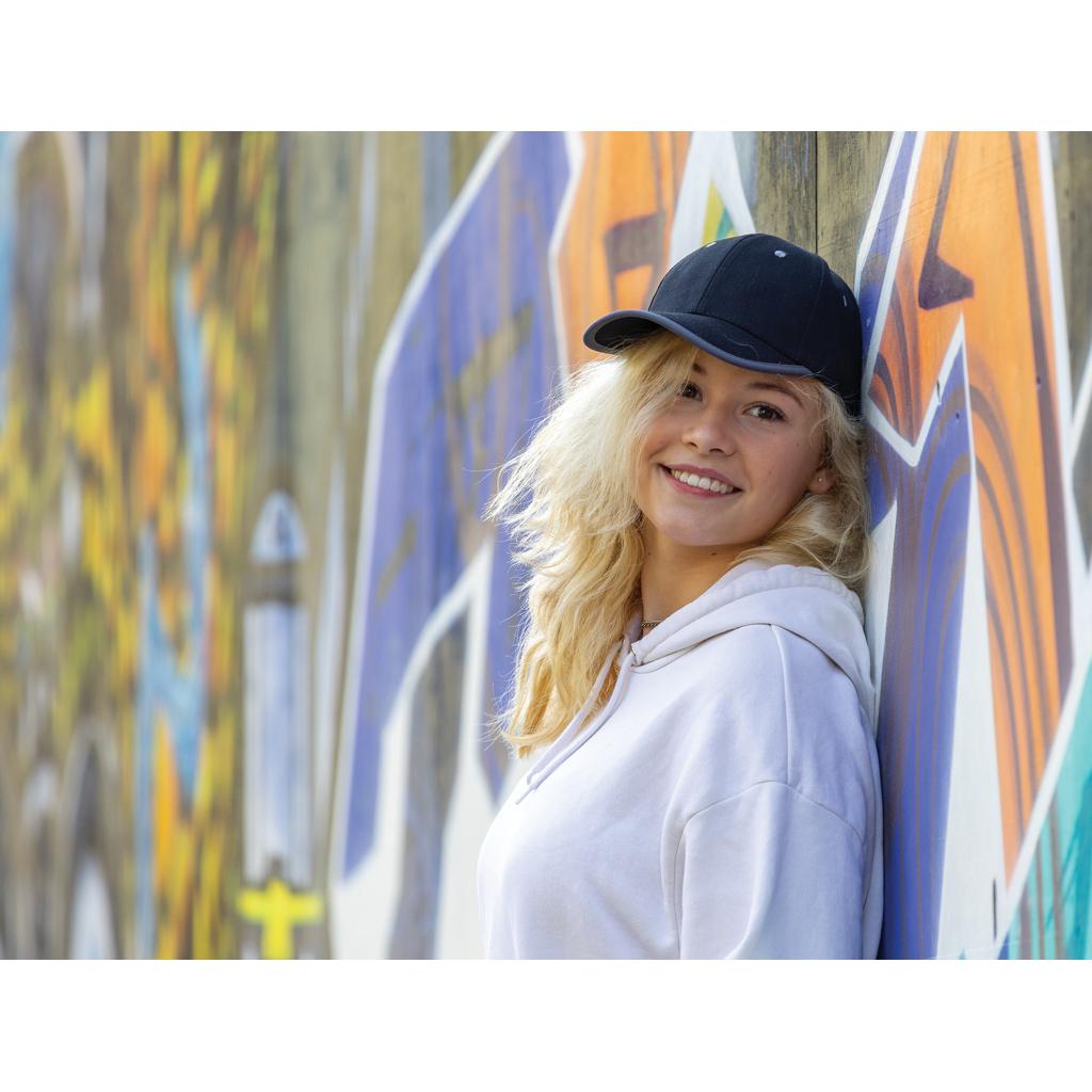 Șapcă contrast din bumbac reciclat periat cu 6 panouri, 280gr Impact AWARE™ black