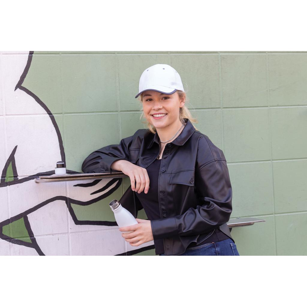 Șapcă contrast din bumbac reciclat periat cu 6 panouri, 280gr Impact AWARE™ transparent