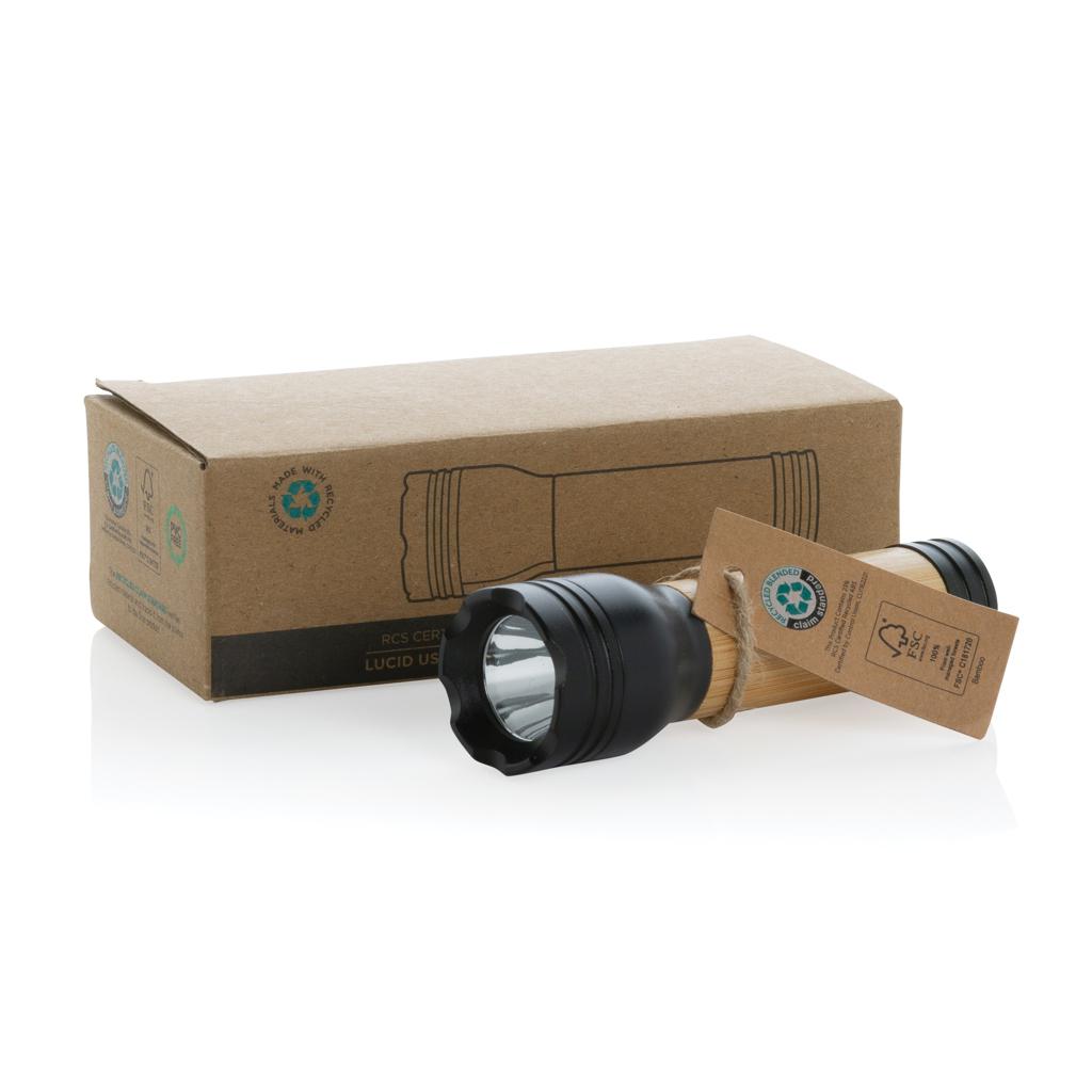 Lanternă 1W din plastic reciclat și bambus, certificată RCS Lucid  black