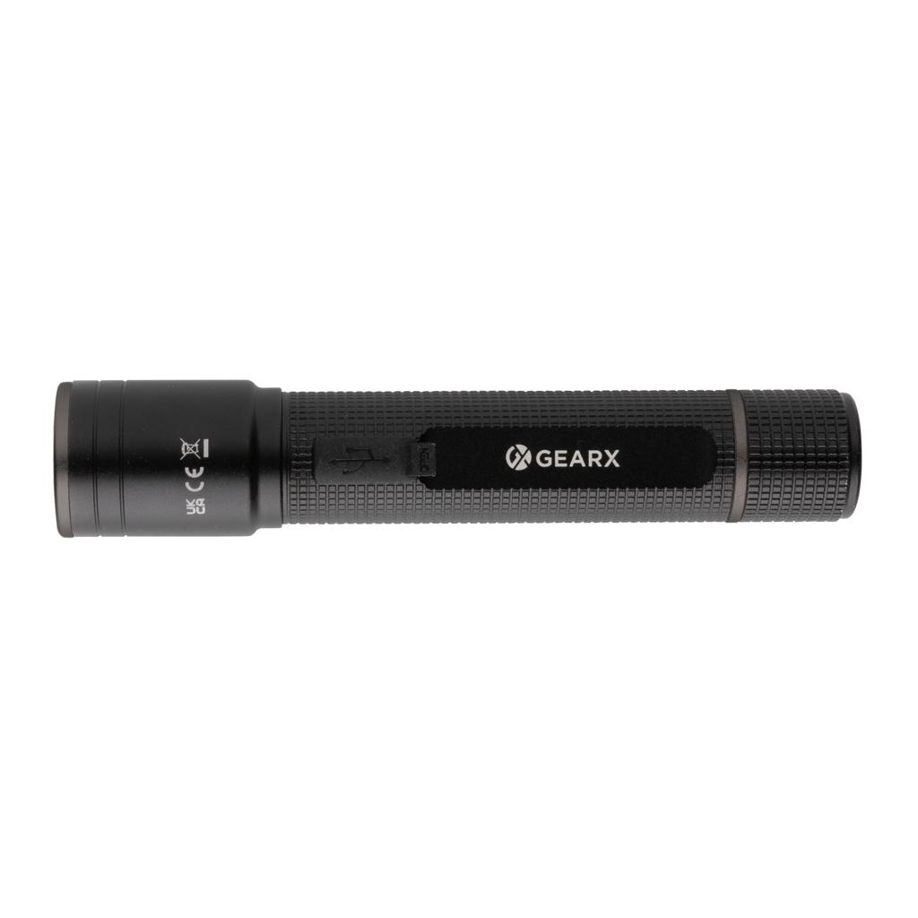 Lanternă din aluminiu reciclat RCS, reîncărcabilă prin USB Gear X black