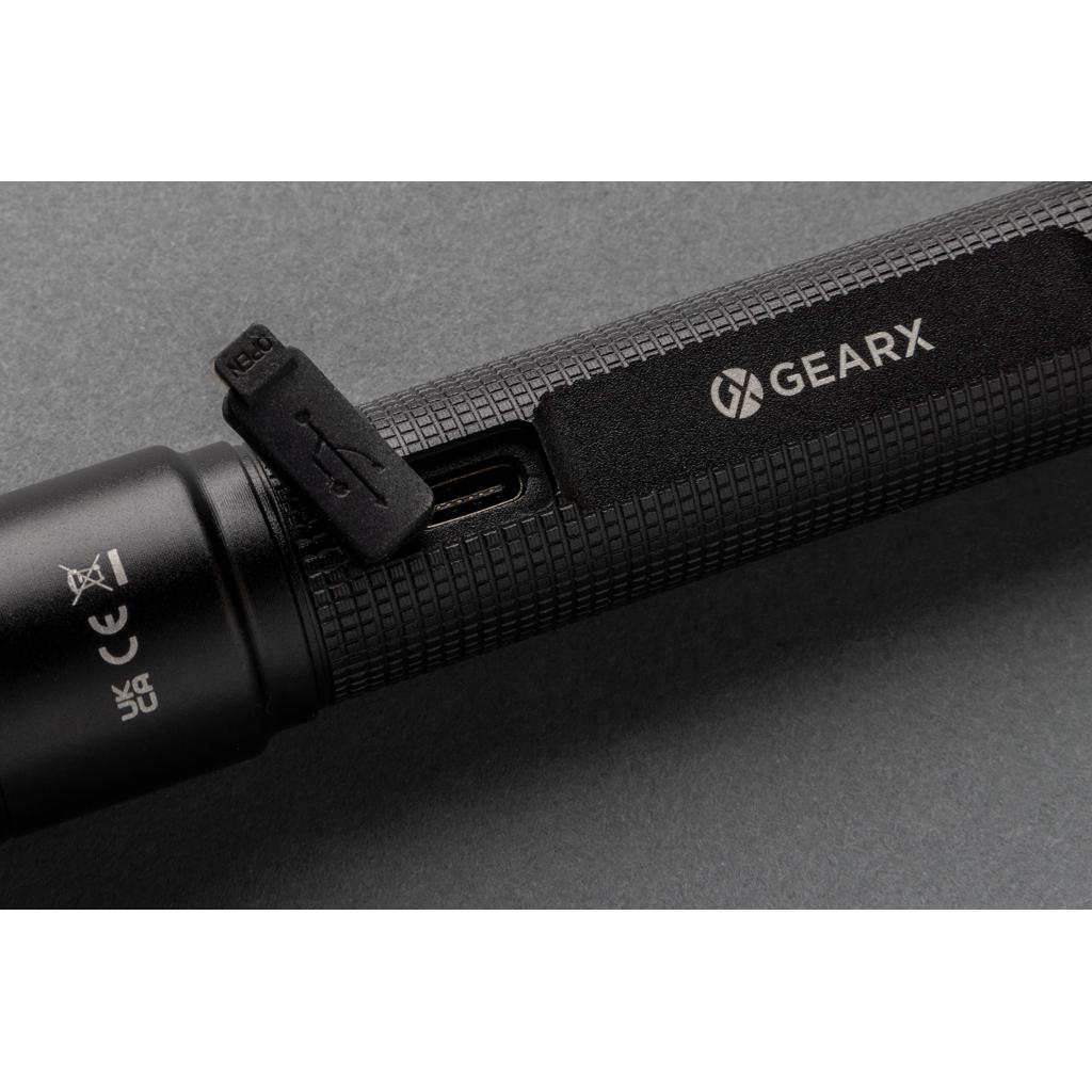 Lanternă din aluminiu reciclat RCS, reîncărcabilă prin USB Gear X black