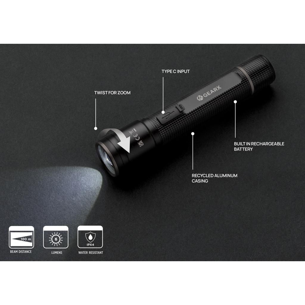 Lanternă din aluminiu reciclat RCS, reîncărcabilă prin USB Gear X black